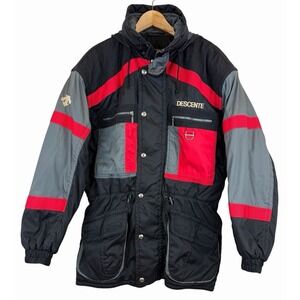 Descente Ski Jacket Black Red Men's M Vintage Outdoor Coat Multipocket